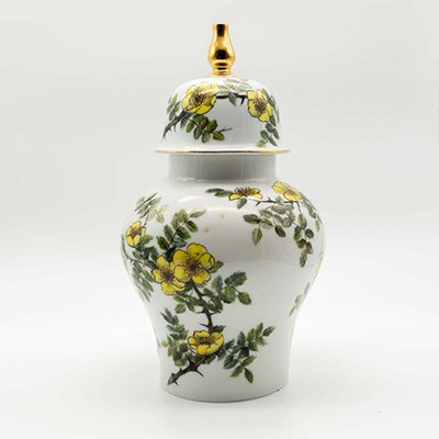 Банка ваза с крышкой Желтый шиповник, роспись, Швеция