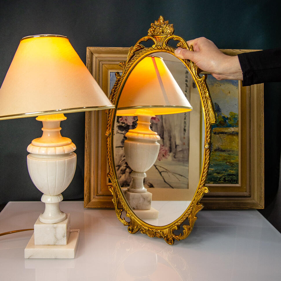 Зеркало овальное в раме 50 см металл под бронзу