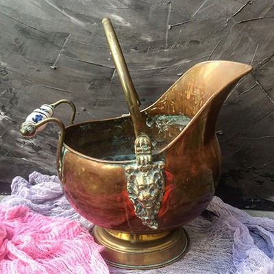 Зольник средний медный со львами и керамической ручкой