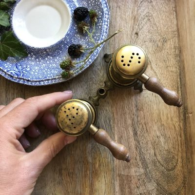 Солонка Перец и Соль, латунь с деревянной ручкой, набор