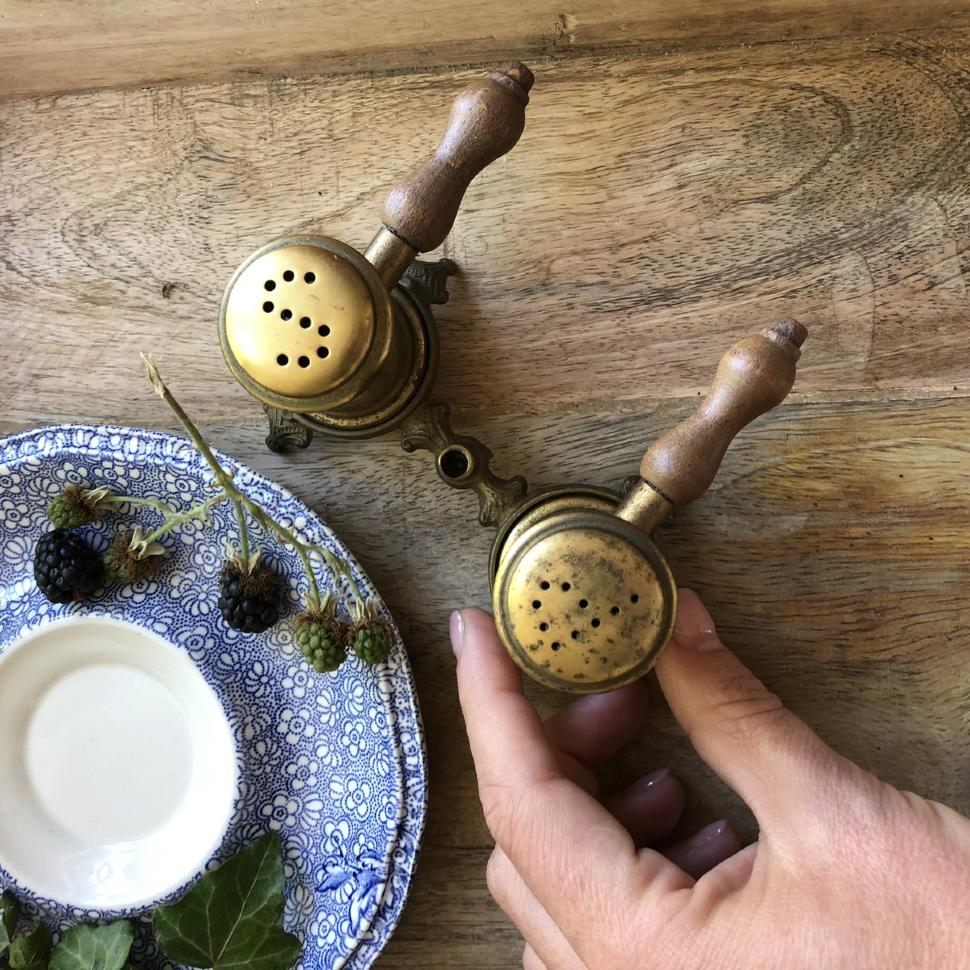 Солонка Перец и Соль, латунь с деревянной ручкой, набор