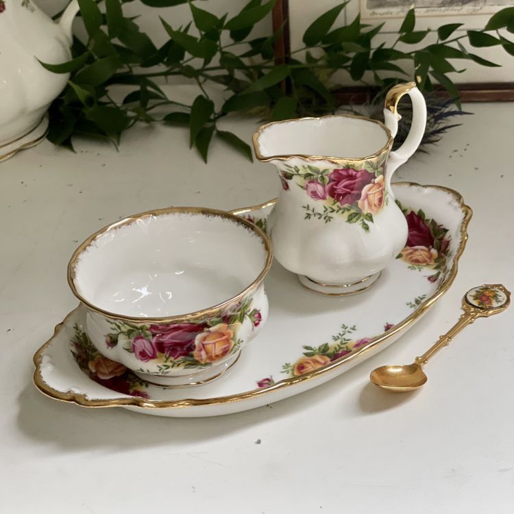 Сахарница молочник блюдо Royal Albert Old Country Roses Англия набор 3 предмета