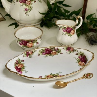 Сахарница молочник блюдо Royal Albert Old Country Roses Англия набор 3 предмета