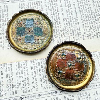 Блюдце подставка флорентийская 8 см дерево Италия набор 2 шт.  