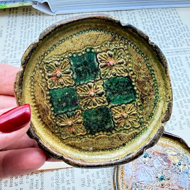 Блюдце подставка флорентийская 8 см дерево Италия набор 2 шт.  