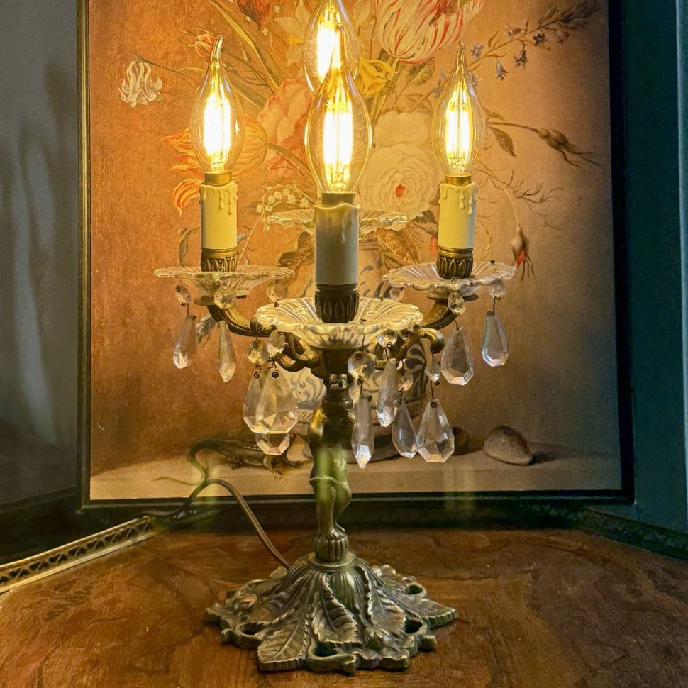 Светильник настольная лампа жирандоль 30 см Франция латунь 