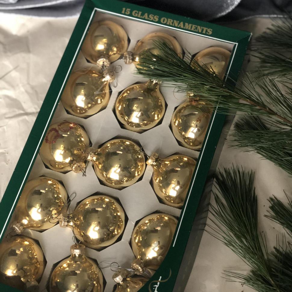 Елочный золотой шар стекло, набор 15 шт. США