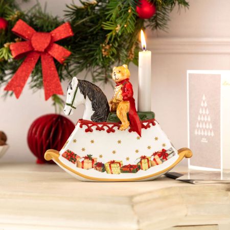 Подсвечник ВиллеройБох Christmas Toy's Мишка на лошадке-качалке 22 см Германия