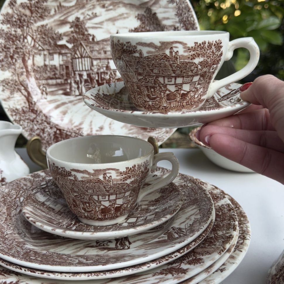 Чайная пара J.Broadhurst & Sons Swan Inn 200 мл Англия ironstone