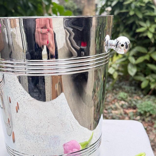 Ведро для охлаждения вина серебрение без 1 кольца с салфеткой 22 см