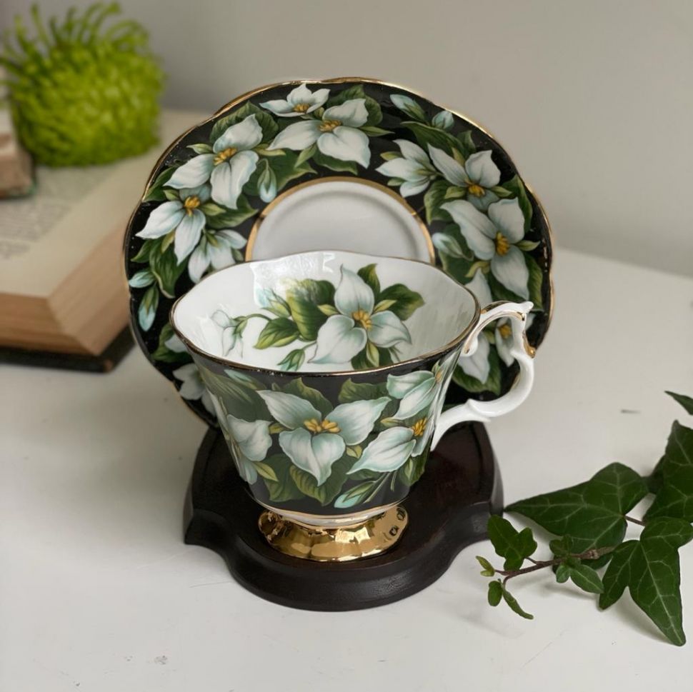 Чайная пара черный Royal Albert Provincial Flowers Trillium 200 мл Англия