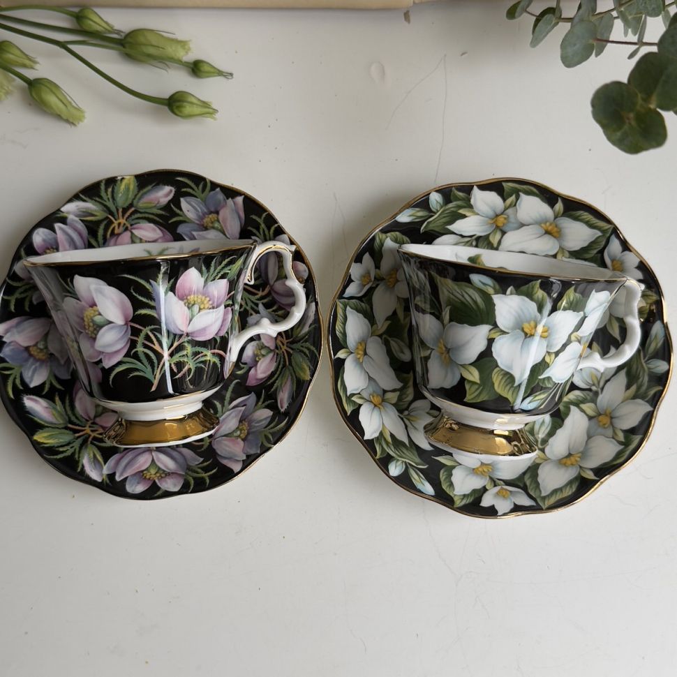 Чайная пара черный Royal Albert Provincial Flowers Trillium 200 мл Англия