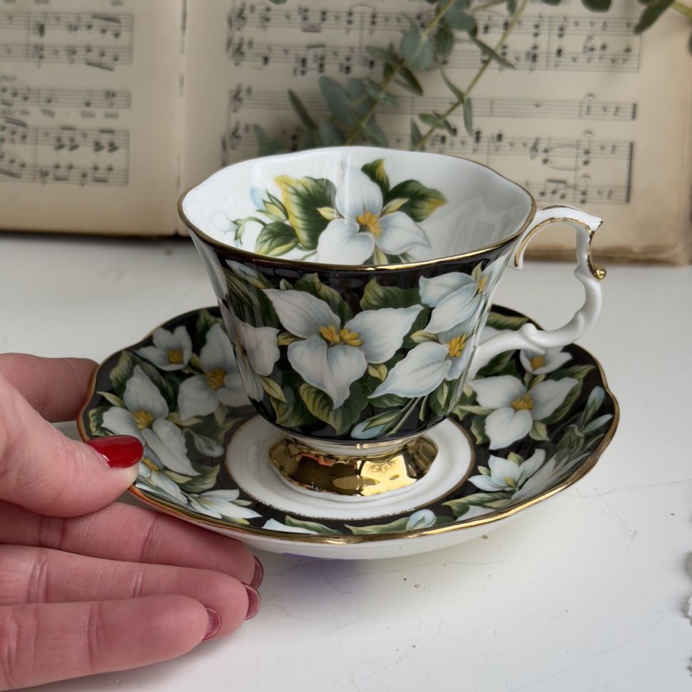 Чайная пара черный Royal Albert Provincial Flowers Trillium 200 мл Англия
