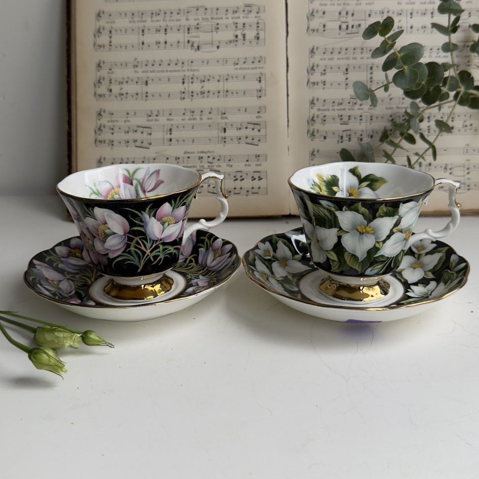 Чайная пара черный Royal Albert Provincial Flowers Trillium 200 мл Англия