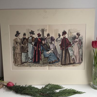 Картина литография Модная иллюстрация из журнала для дам 19 века 60х50 см Франция