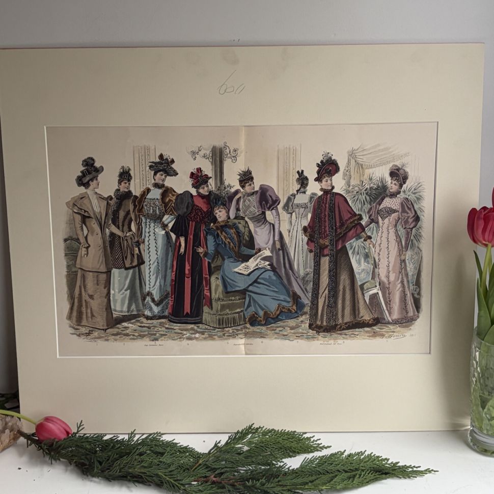Картина литография Модная иллюстрация из журнала для дам 19 века 60х50 см Франция