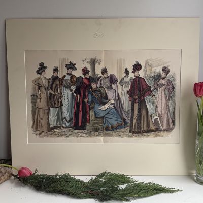 Картина литография Модная иллюстрация из журнала для дам 19 века 60х50 см Франция