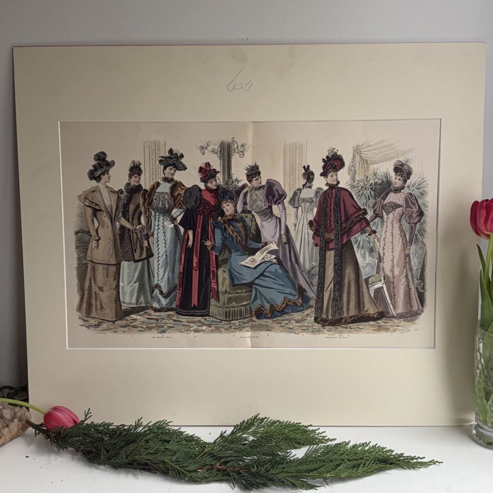Картина литография Модная иллюстрация из журнала для дам 19 века 60х50 см Франция