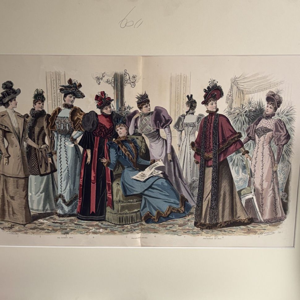 Картина литография Модная иллюстрация из журнала для дам 19 века 60х50 см Франция
