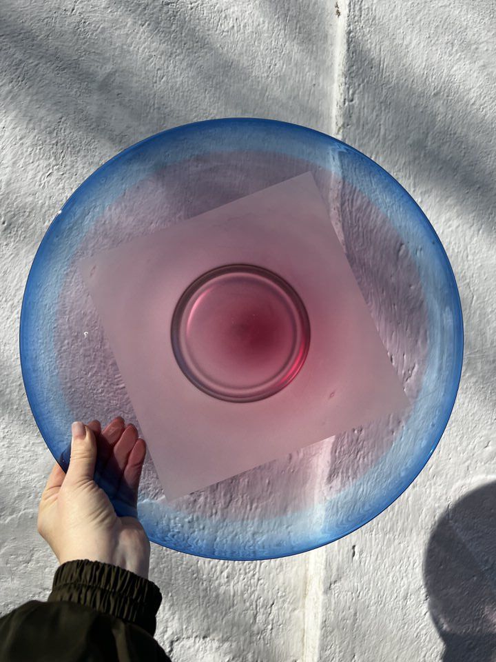 Блюдо круглое 37 см стекло Швеция синее