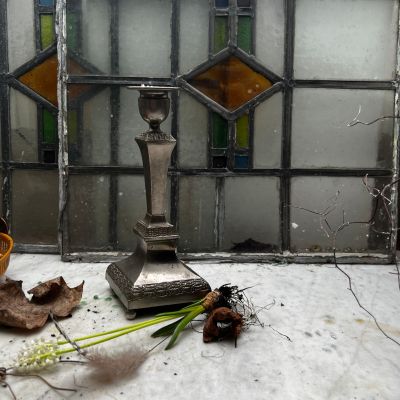 Подсвечник 22 см на основании ромб хром