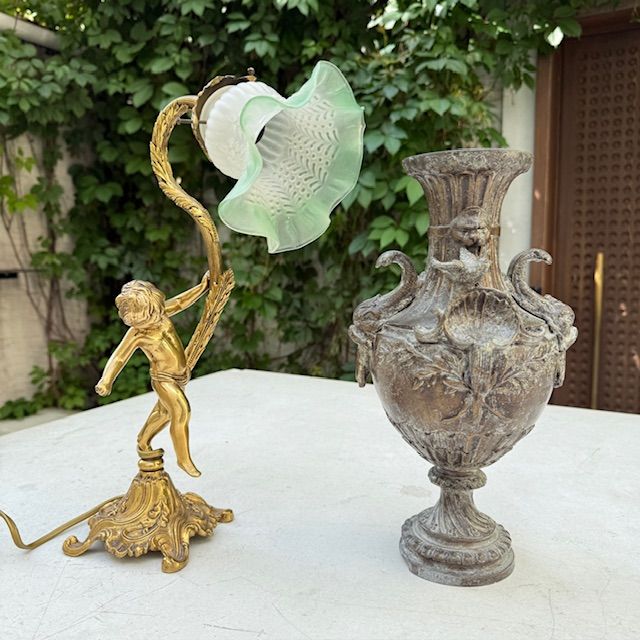 Лампа настольная Путти 38 см латунь стекло Франция   