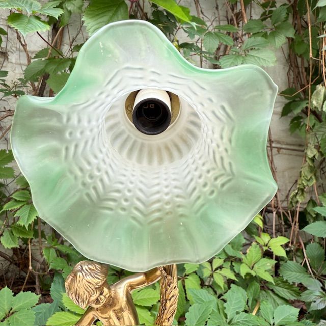 Лампа настольная Путти 38 см латунь стекло Франция   