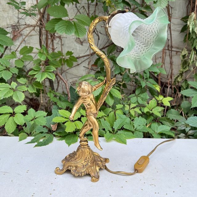 Лампа настольная Путти 38 см латунь стекло Франция   