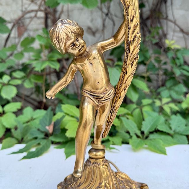 Лампа настольная Путти 38 см латунь стекло Франция   