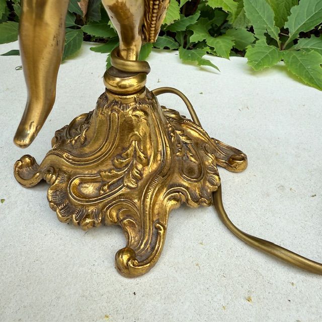 Лампа настольная Путти 38 см латунь стекло Франция   