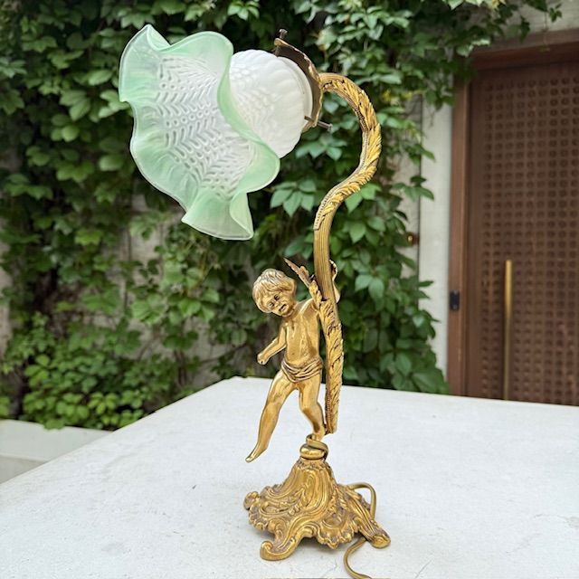 Лампа настольная Путти 38 см латунь стекло Франция   