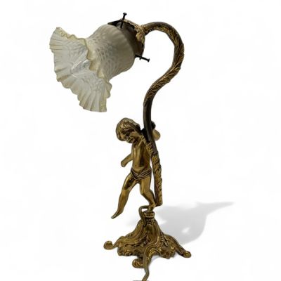 Лампа настольная Путти 38 см латунь стекло Франция   