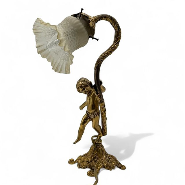 Лампа настольная Путти 38 см латунь стекло Франция   