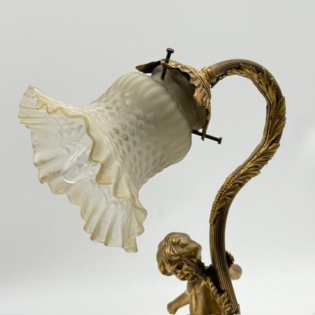 Лампа настольная Путти 38 см латунь стекло Франция   