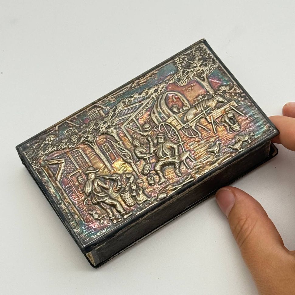 Чехол на спичечный коробок Трактир 11 см мельхиор