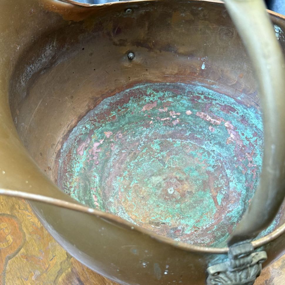 Зольник со львами и керамической ручкой 36 см медь латунь