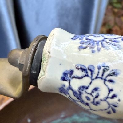 Зольник со львами и керамической ручкой 36 см медь латунь