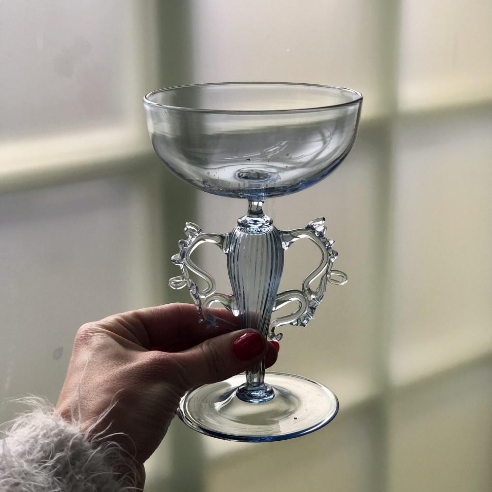 Креманка бонбоньерка голубое хрустальное стекло