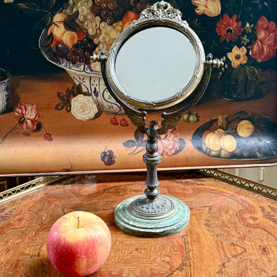 Зеркало настольное круглое Ампир 32 см латунь Франция