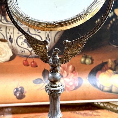 Зеркало настольное круглое Ампир 32 см латунь Франция