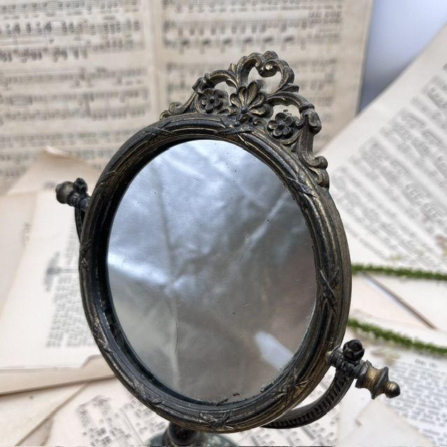 Зеркало настольное круглое Ампир 32 см латунь Франция