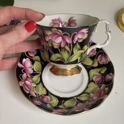 Чайная пара Черный Royal Albert Provincial Flowers Pitcher Plant 200 мл Англия