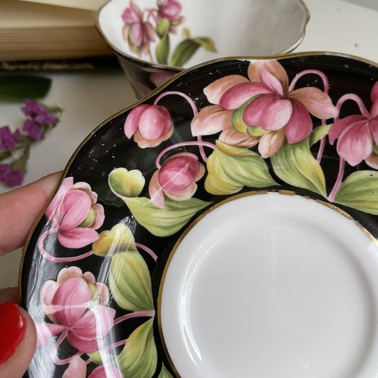 Чайная пара Черный Royal Albert Provincial Flowers Pitcher Plant 200 мл Англия