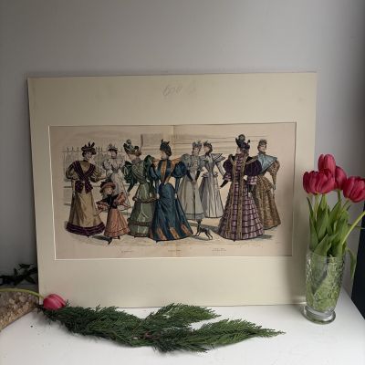 Картина литография Модная иллюстрация из журнала для дам 19 века 60х50 см Франция