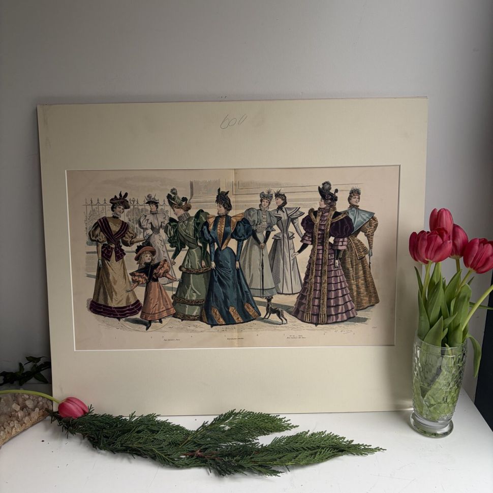 Картина литография Модная иллюстрация из журнала для дам 19 века 60х50 см Франция