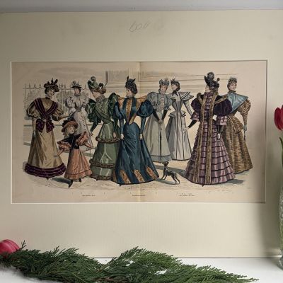 Картина литография Модная иллюстрация из журнала для дам 19 века 60х50 см Франция