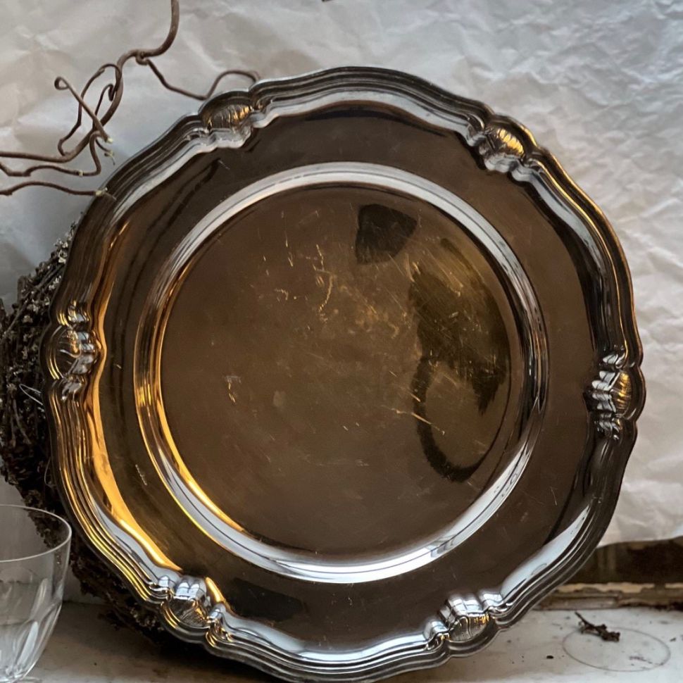 Блюдо поднос 32 см мельхиор патина