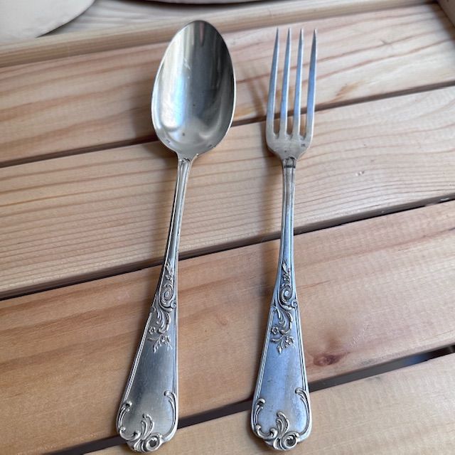 Вилка ложка набор 2 предмета сталь серебрение Франция
