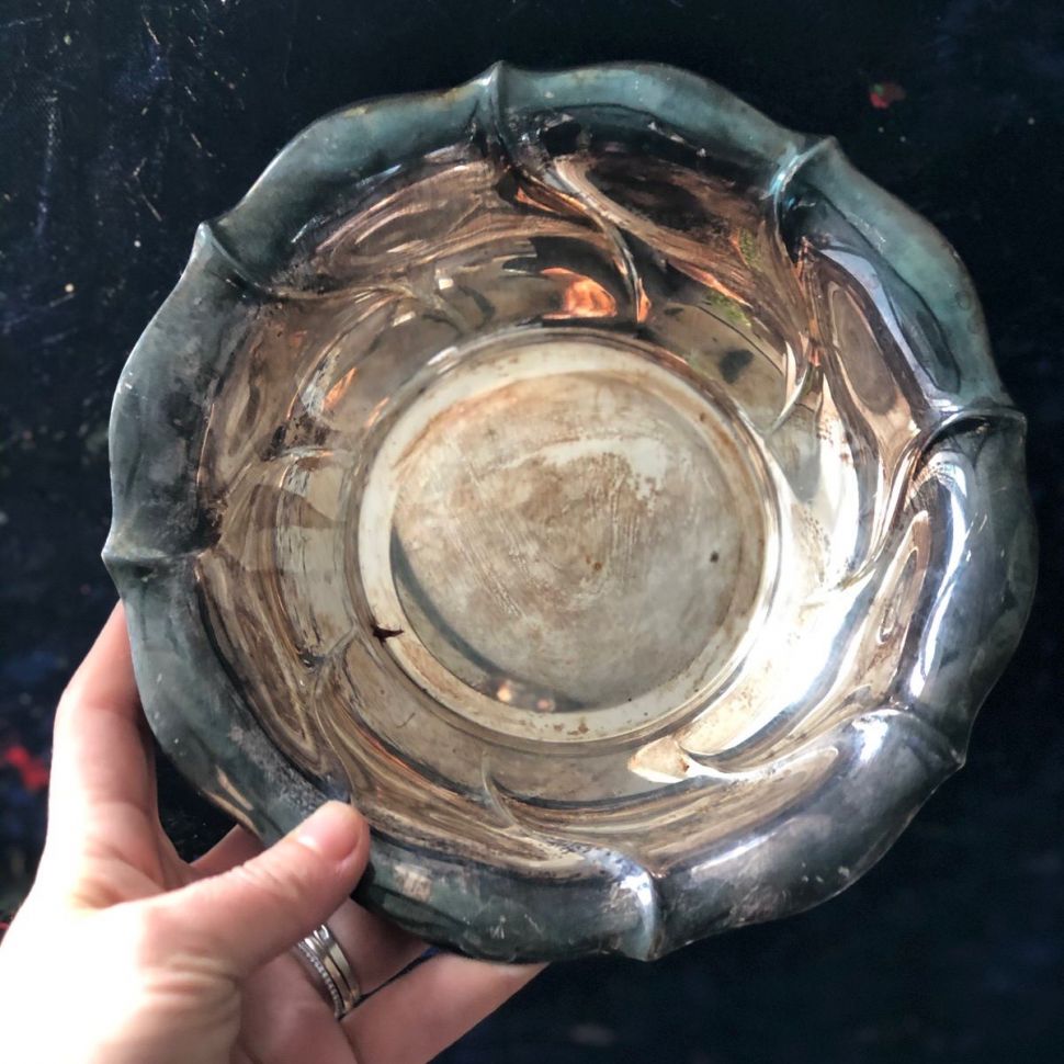 Ваза конфетница 21 см мельхиор патина