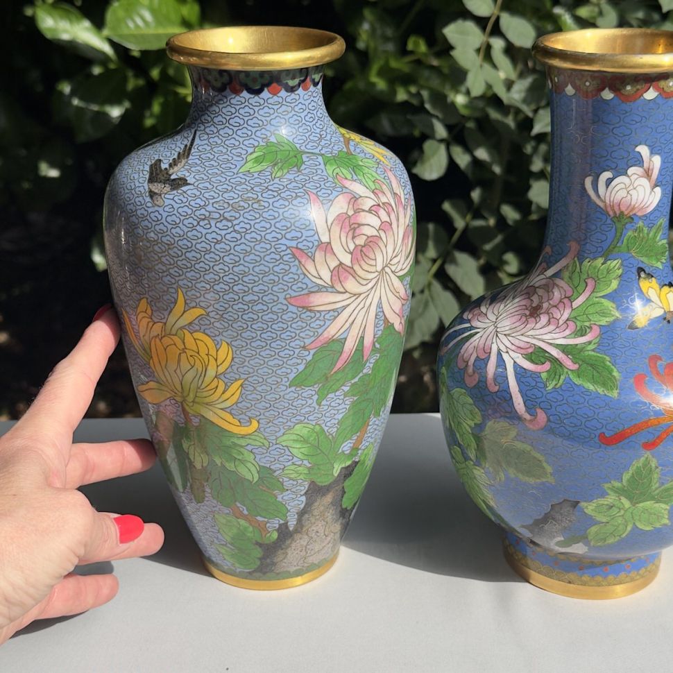 Ваза клуазоне Хризантемы 26 см латунь эмаль